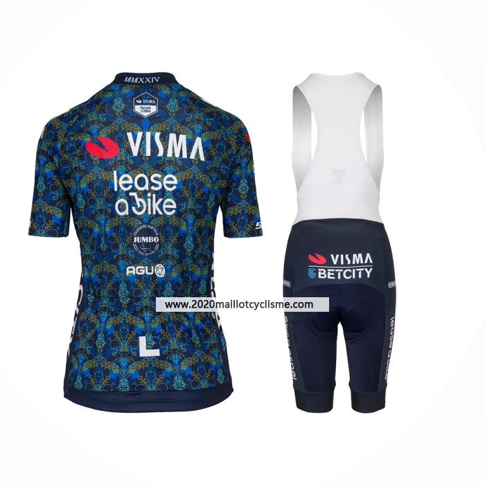2024 Maillot Cyclisme Femme Jumbo Visma Bleu Manches Courtes Et Cuissard